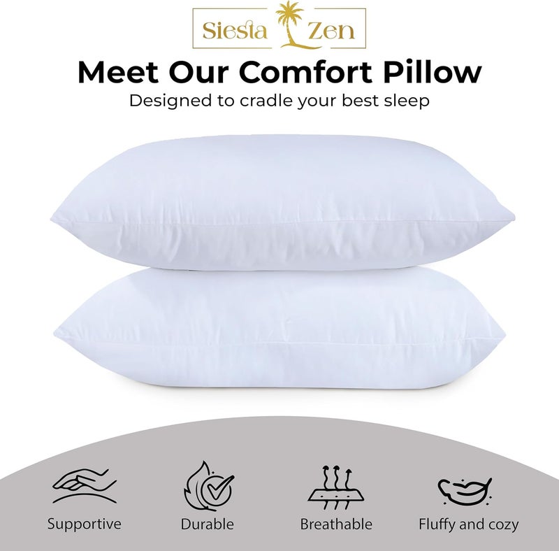 Siesta Zen Hotel Quality Pair of Standard Hollow-fiber Filled Pillows - Breathable, Hypoallergenic, Plush Down Alternative - Image 2